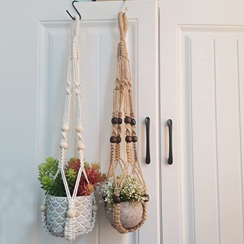 Mivofo Macrame Plant Hanger Indoor, 23" No Tassel Hanging Plant Holder, Sturdy Flower Pot Holder With 2 Hooks - Brown (Pot Not Included) #TOP5