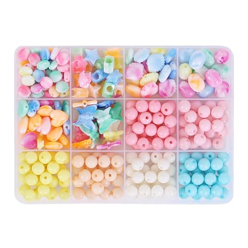 Image of ambitieux 12-Partition Kit for Kids & Girls | 400+ Pastel 8mm & Designer Shape Beads | Bracelet & Jewellery Making Kit with Elastic Thread & 8 Cute Charms | DIY Craft Box for Gifts