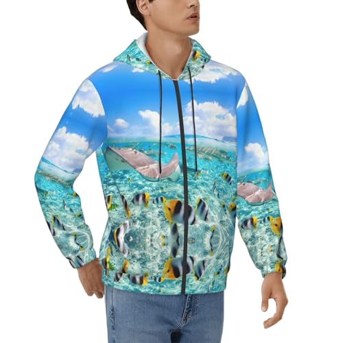Sweat à capuche zippé hommes EdWal à motif poissons colorés