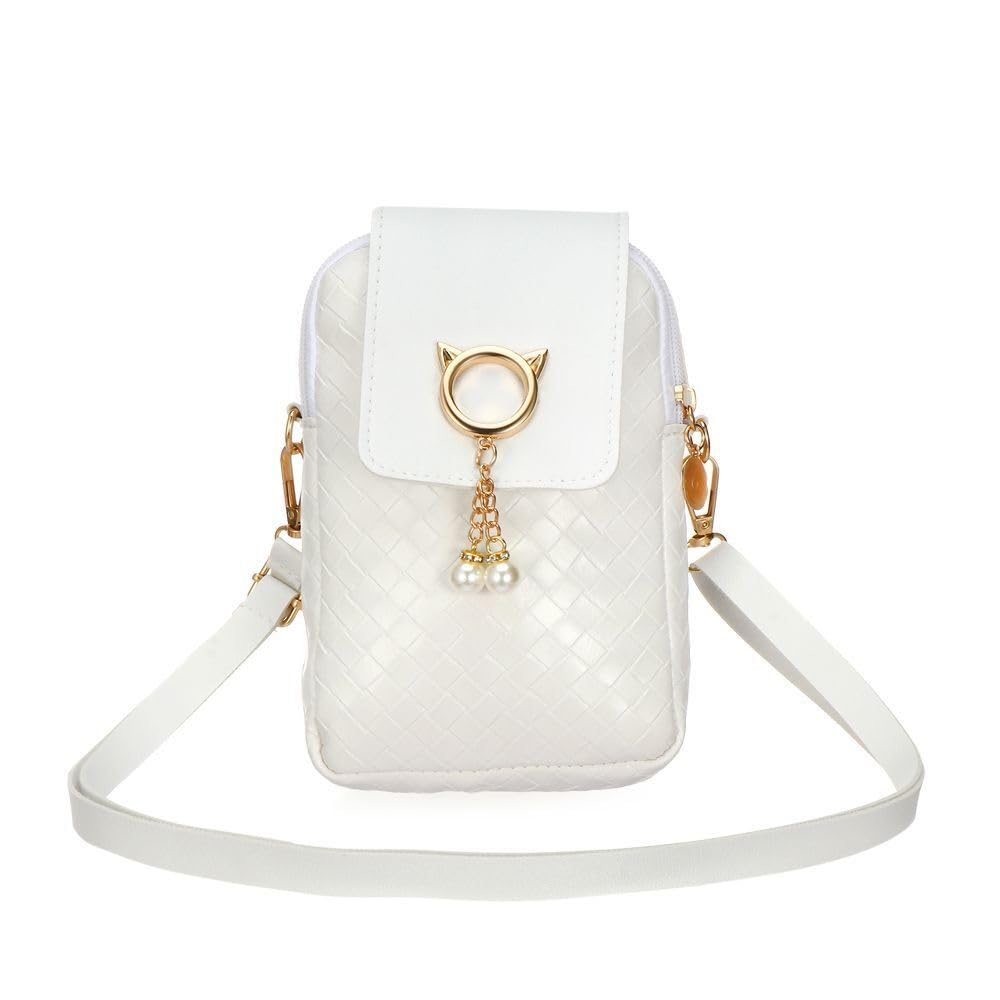 RENVA Mobile Phone Bag Women's Shoulder Messenger Side Purse Mini Crossbody Bags for Teens, Girls, Ladies (WHITE)