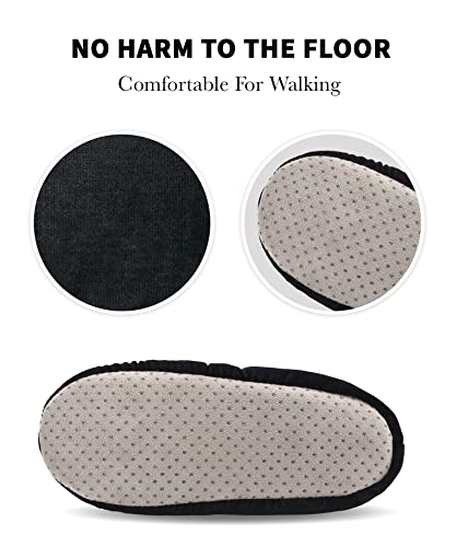 DICUIRD Womens Animal Soft Sole Slipper with Grippers-Ballerina/Ballet Style House Cat Slippers 2 Pairs(Black&Silver cat,5-7.5)2