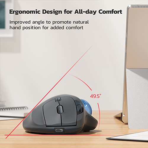 Wireless Trackball Mouse, Rechargeable Ergonomic Mouse, Easy Thumb Control, Precise & Smooth Tracking, 3 Device Connection (Bluetooth Or Usb), Compatible For Pc, Laptop, Ipad, Mac, Windows, Android #TOP2