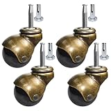 MySit Ball Caster Wheels 2 Inch Brass Vintage Antique Heavy Duty TPR Casters with Grip Neck for Furniture Legs, Cabinet, Sofa 4 Pack