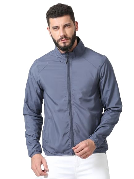 CNMN Men's Polyester Biker Jacket - Single Layer, Light Weight, Two Zipper Pocket, All Year Wear, Breathable, UV Protection