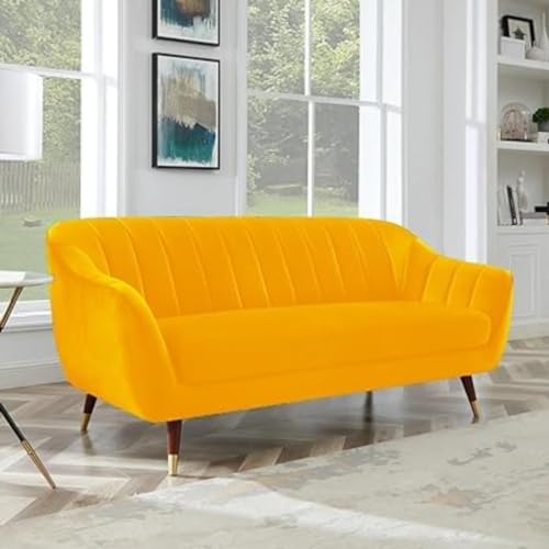 Image of 3 Seater Sofa Set with Two Cushions Perfect for Home Office Guests Living Room (Yellow, 3 Seater)