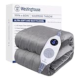Westinghouse Electric Blanket Heated Throw, Super Cozy Soft Flannel 50'' x 60'' Heated Throw with 6 Fast Heating Levels & 2-10 Auto-Off, Machine Washable, ETL&FCC Certification, Light Grey