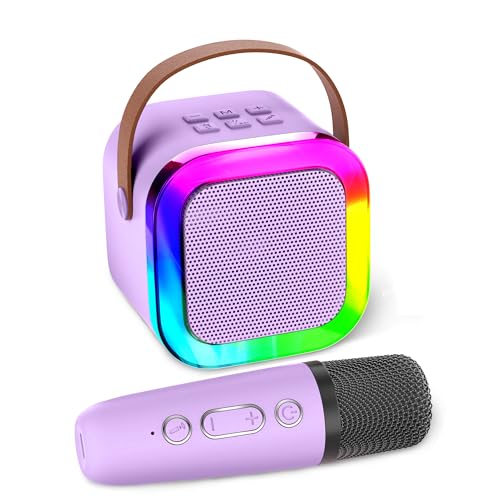 Aplsinvivi Mini Karaoke Machine with Wireless Mics, Purple