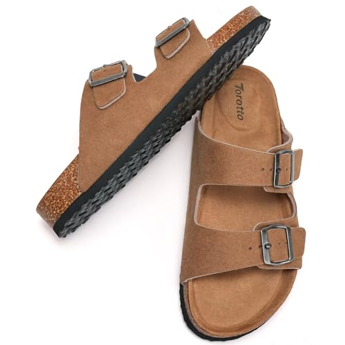 Image of Torotto Womens Slides with Cork Footbed Open Toe Adjustable Webbing Flat Sandals for Walking | Beach | Indoor