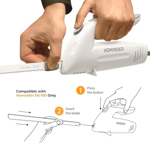 Image of Homaider Replacement Blades for Electric Knife - Compatible EK-100 Only - 2 Stainless Steel Serrated Blades