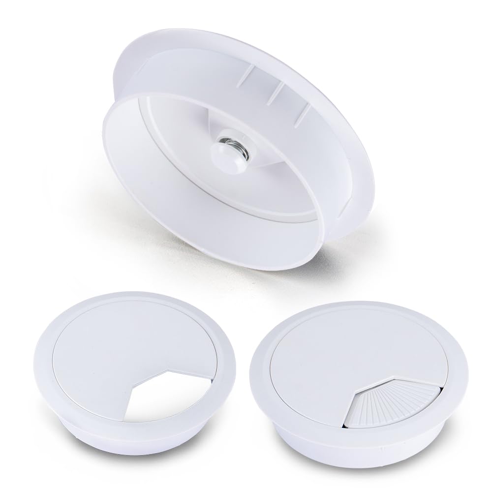 8 Pack 80mm Plastic Desk Cable Grommets, White Wire Organizer Caps, Round PC Computer Port Cable Hole Cover Plug Bushings - Image 3