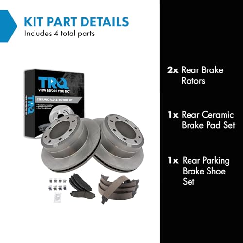 Image of TRQ Rear Brake Pad & Rotor Kit Parking Brake Shoe Set Ceramic Compatible with 2013-2021 Ford F-250 Super Duty F-350 Super Duty