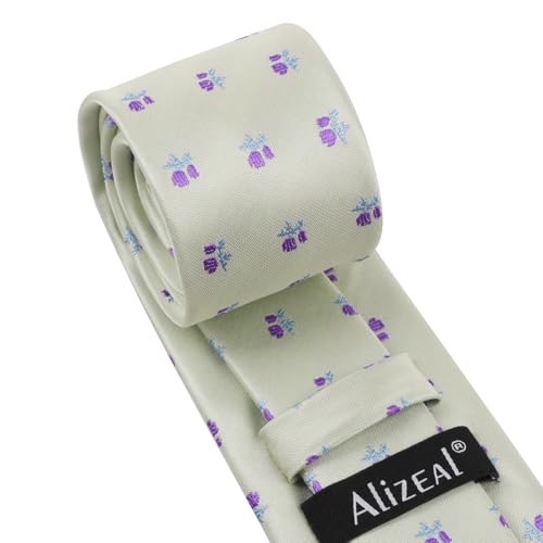 Image of Alizeal Mens 3.15'' Light Color Rustic Tie Handkerchief | with Flower Printed Handkerchief for Wedding Business Daily Wear
