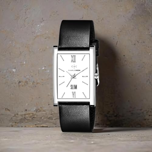 Image of CHARLIEKEEN Slim Analogue Watch, Black Dial, Leather Strap