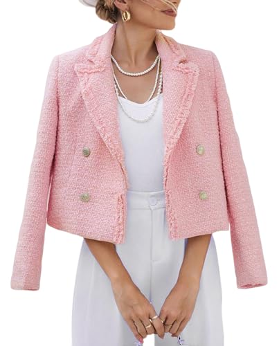 Mina Self Tweed Blazers Jacket for Women 2025 Fall Winter Pink Sweater Ladies Fashion Business Casual Blazer Work Office Womens Trendy Professional Women's Blazers & Suit Jackets