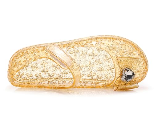 Image of Princess Dress Sandals Jelly Shoes for Toddler Girls Size 8, Blue Bird Nest Layered Lines Mary Jane Flats Childrens Clear Glitter with Hollow-Carved