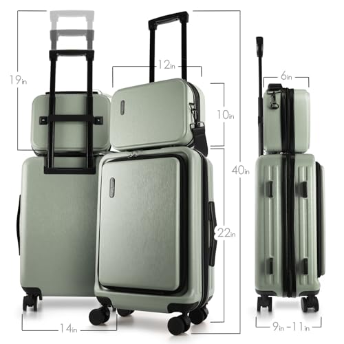 Image of 20 Inch Carry On Luggage 22x14x9 Airline Approved, Carry On Suitcase with Wheels, Hard-shell Carry-on Luggage, Durable Luggage Carry-On, Sage Green Small Suitcase with Cosmetic Case