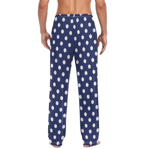 Navy Blue White Polka Dots Pajama Pants Ceramic Tile Men's Pajama Bottoms Lounge Sleepwear PJs Casual Sleep Pants XL2