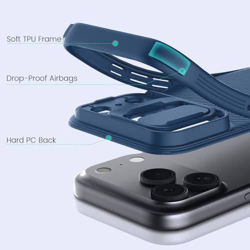 Image of Nillkin for iPhone 17 Pro Max Case with Slide Camera Cover, Thin Slim Fit, Shockproof Protective, Protector Privacy, Phone Case iPhone 17 Pro Max Camera Lens Protector 6.9 inch, Blue