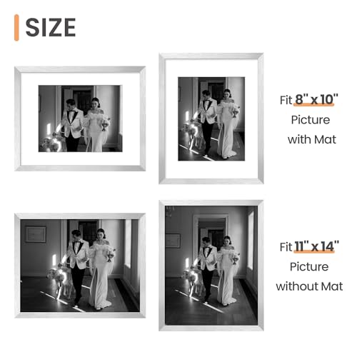 Image of upsimples 11x14 Picture Frame, Display Pictures 8x10 with Mat or 11 x 14 Without, Wall Hanging Photo Frames, Silver, 1 Pack