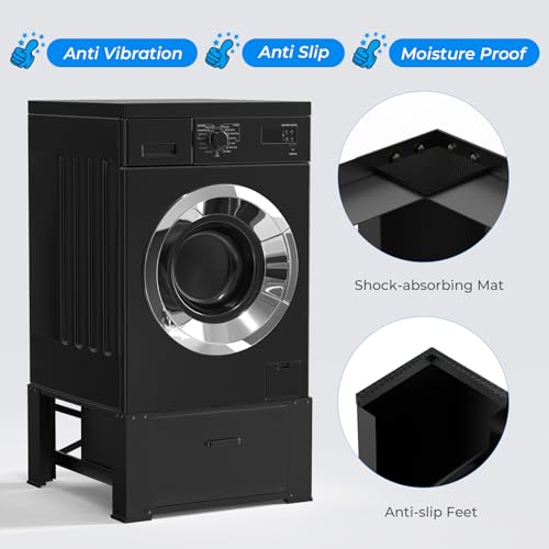 2 Pack Washer Dryer Pedestal with Drawer - 29" Laundry Pedestals for Washer and Dryer Stand, Steel Washing Machine Stand Raiser, 14.3'' Height Black
