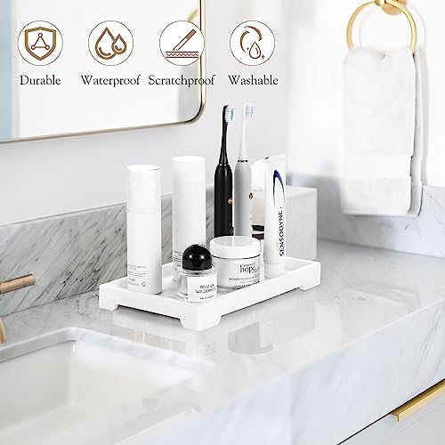Image of Luxspire Resin Vanity Tray, Bathroom Toilet Tank Storage Tray, 10.03 x 5.9 in Kitchen Sink Trays Decorative Serving Tray, Vanity Countertop Organizer for Makeup Towel Perfume Holder, M, White Marble