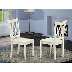 East west furniture clc lwh w clarksville dining room chairs double cross back wood seat chairs set of 2 linen white  urban country home decor