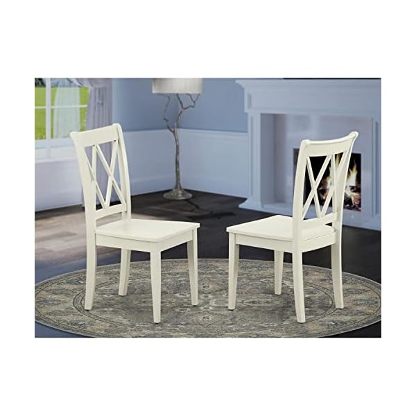 East west furniture clc lwh w clarksville dining room chairs double cross back wood seat chairs set of 2 linen white  urban country home decor