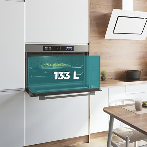 Cecotec Einbaubackofen Multifunktion Bolero Hexa AF319000 Inox A 3800W, 133L Kapazität, 11 Funktionen mit Airfryer Master, Pizza Master, Steam Asisst, Steam EasyClean, 3D Cooking, Defrost