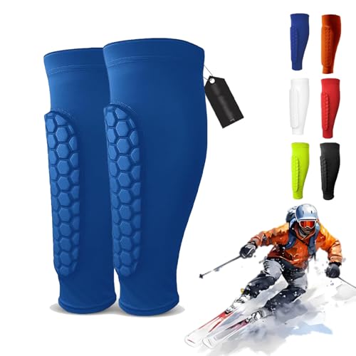 Shindefender - Espinilleras defensoras de espinilleras, calcetines de defensa de espinillas, espinilleras anticolisión para principiantes, con panal de abeja para fútbol, mamá, esquí (M,azul)