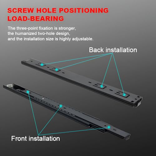 Image of Volo Heavy Duty Drawer Slides, Full Extension Ball Bearing Runners | Pack of 2 Piece | Channels for Kitchen Cabinets, Wardrobes, and Dressers (Black Mild Steel, 20 Inch)