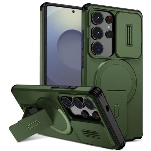 Étui magnétique Antichoc Armor pour Samsung Galaxy S25 vert avec support coque