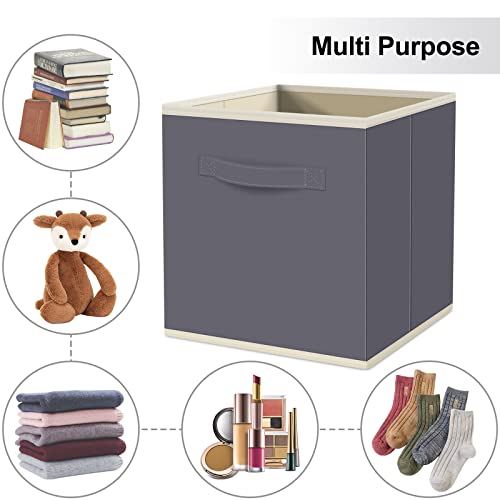 Fabtotes Storage Bins 6 Pack Collapsible Storage Cubes, 11"X10.5"X10.5" Large Toy Book Organizer Boxes With Handles And Label Card & Label Holder, Baskets For Organizing Closet Shelves (Grey) #TOP3