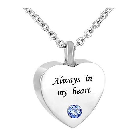 Cool Jewelry Urn Necklace for Ashes Cremation Memoria 12 Colors Birthstone Stainless Steel Jewelryl -Always in My Heart - Cover