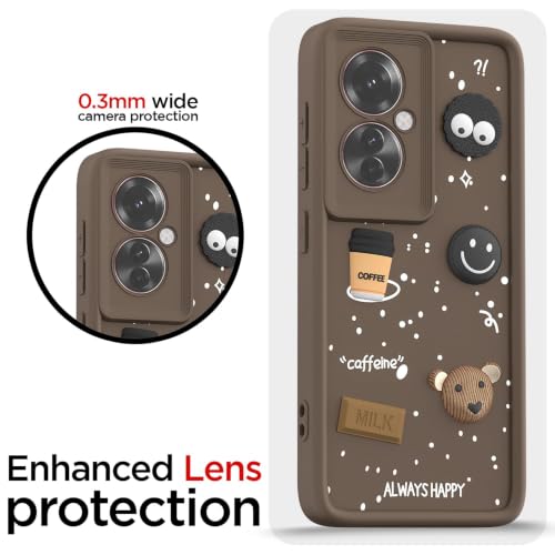 Image of Bintage Cute Fun Taddy Cartoon 3D Ball Bear Milk Donut Coffee Cup Silicon Case Full Body & Camera Protection Back Cover Compatible for Oppo F25 Pro 5G - Brown
