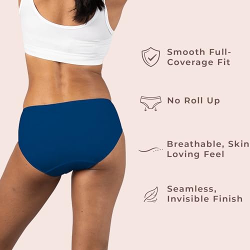 Image of Lavos Bamboo Cotton Panties for Women, Comfortable Soft Mid-Waist Hipster Panty with Thin Inner Elastic, Anti-Bacterial Odour Free Underwear for Womens, Seamless No Visible Briefs for Ladies