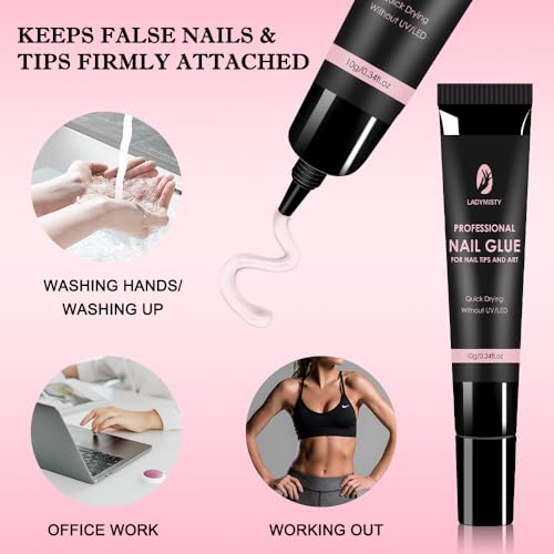Ladymisty P1 New Upgraded 5S Quick Drying 10G Nail Glue For Press Ons & 10Ml Nail Glue Remover No Need For Uv Nail Lamp Gel Nail Glue Long Lasting Press thumb #6