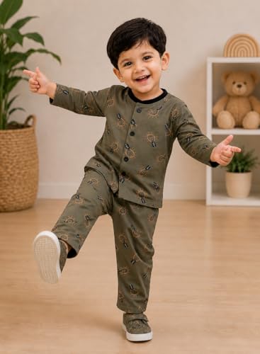 Image of 3BROS Cotton Bodysuit Dress with Full Pajama and Full Sleeves Night Suit Top Combo Set for Boys & Girls Baby Home Wear and Sleepwear Pack of 1