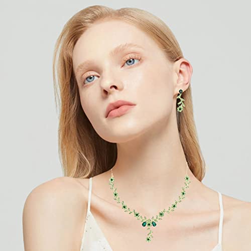 Flower Leaf Crystal Pendant Necklace Dangle Earrings Link Bracelet Bride Bridesmaid Jewelry Sets for Women Wedding Party2