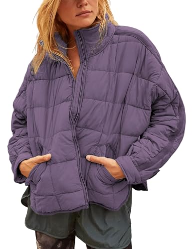Quilted Puffer Jacket Women Lightweight Short Zip Up Padded Coat with Pockets