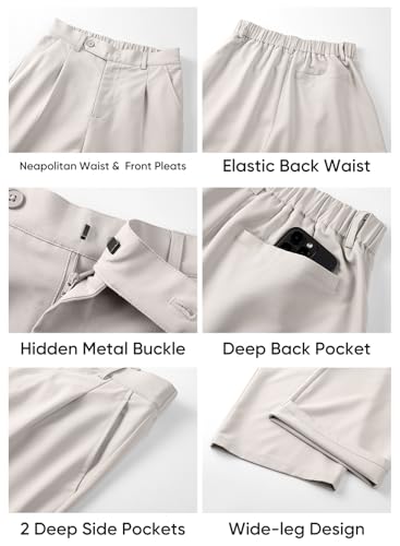 Image of JMIERR Mens Baggy Casual Dress Pants Lightweight Pleated Old Money Wide Leg Pants Loose Relaxed Fit Trousers