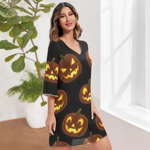Robe de soirée orange fluide en mousseline de soie manches 3/4 - 3