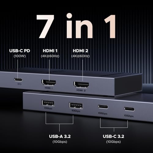 Revodok Pro 207 10Gbps Hub USB C Doppio HDMI 4K 60Hz PD 100W Adattatore Type C 3.2 Docking Station 7 In 1 Dock Compatibile con Surface 10 XPS 15 13 - Hub USB - Immagine 1