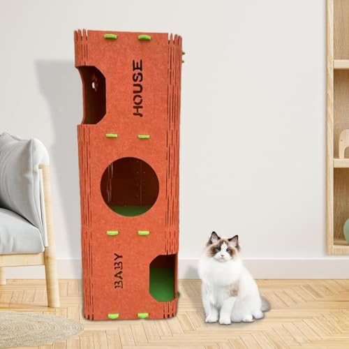 Marysea 猫ハウス キャットハウス キャットタワー オシャレ ペットハウス 猫ベッド 屋根付き ペット階段 猫ドーム 室内 家 小屋 隠れ家 猫タワー ネコの遊園地 ストレス解消 夏対策 通気性 多頭飼い パズル組立 組立簡単 お手入れ便利 子猫 中