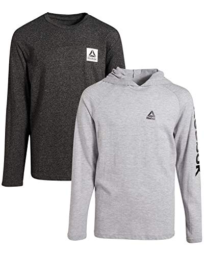 Reebok Boys Performance T-Shirt and Long Sleeve Pullover Hoodie 2-Piece Set, Charcoal/White Heather