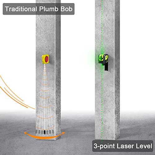 Image of Huepar 3-Point Laser Leveler Tool, Green Plumb Spots, 197Ft Range, Battery Included - 9300G