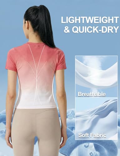 Image of Venzina Women's Gradient Workout T-Shirt with Thumbholes | Quick Dry Full Sleeve Yoga Top I Slim Fit Knit Gym Shirt for Running, Yoga & Casual Commute