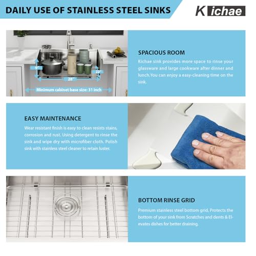 Image of Kichae 28 Drop In Kitchen Sink with Faucet - Stainless Steel Sinks 28 x 22 Workstation Sink Topmount Overmount Single Bowl Handmade Basin All Accessories Included