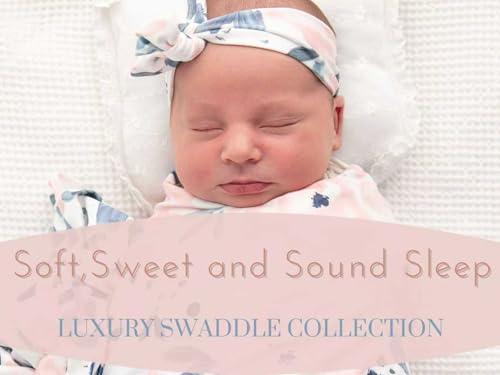 Image of Baby Receiving Blanket Swaddle Blanket Infant Wrap with Matching Headband Beanie and Name Card (Ink and Pink)
