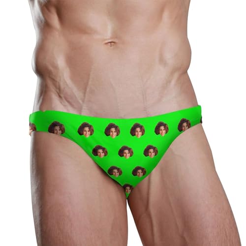 Custom Face Med Spring Green Swim Briefs for Men Swimsuit Bikini Swimwear S2