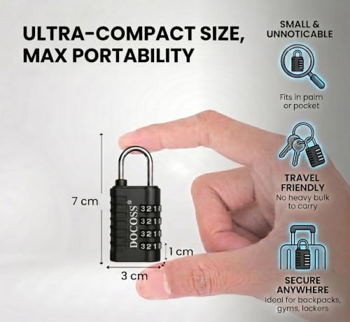 Image of DOCOSS Metal 4 Digit Combination Number Lock for Luggage Bag,Water-Resistant & Hardened Shackle,Pack of 3 (Black,Silver, Blue)